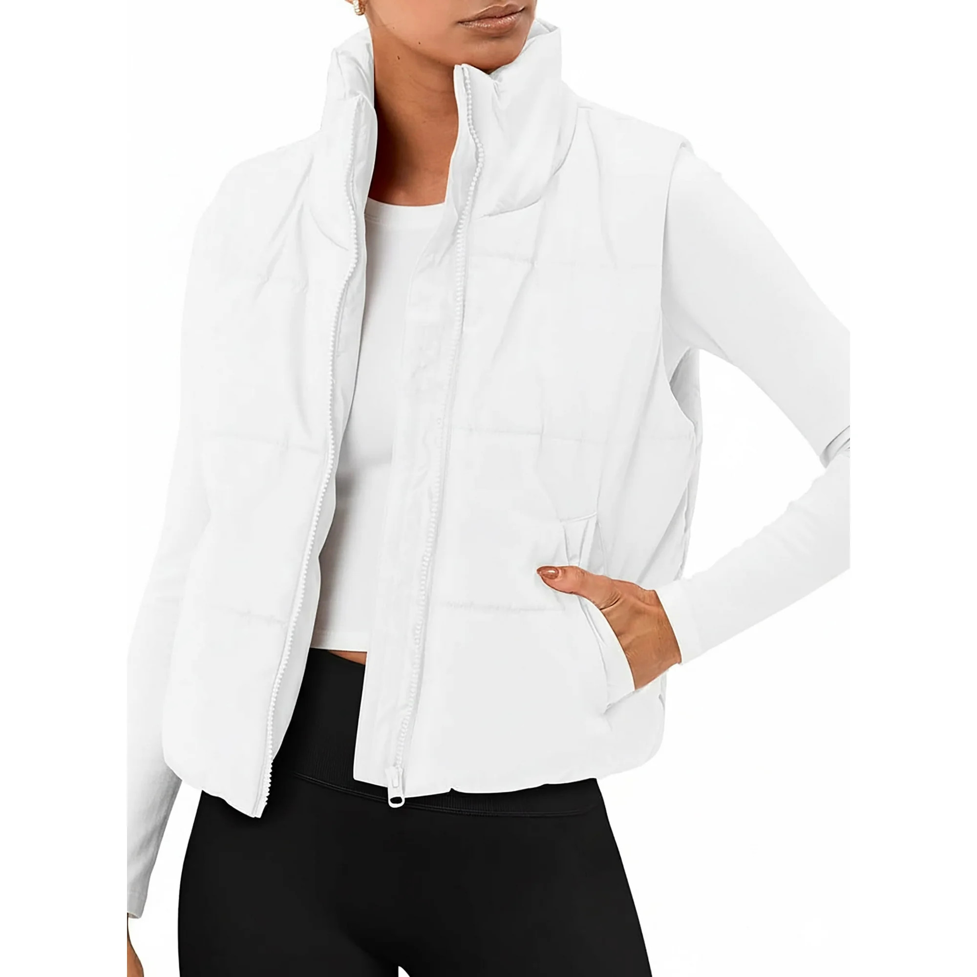 SUNBS Puffer Vest for Women Sleeveless Quilted Cropped Jacket Lightweight Stand-up Collar Winter ... | Walmart (US)