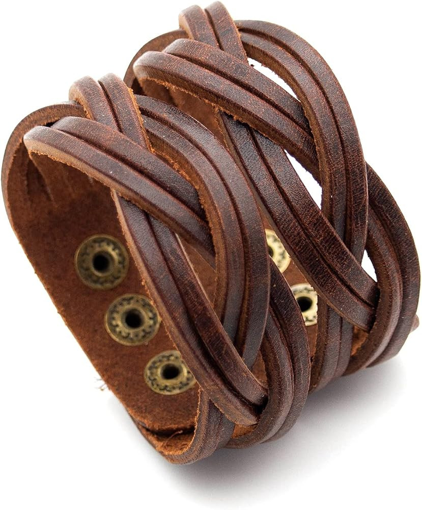 Punk Braided Band Bracelet Wide Leather Arm Cuff Bracelet | Amazon (US)