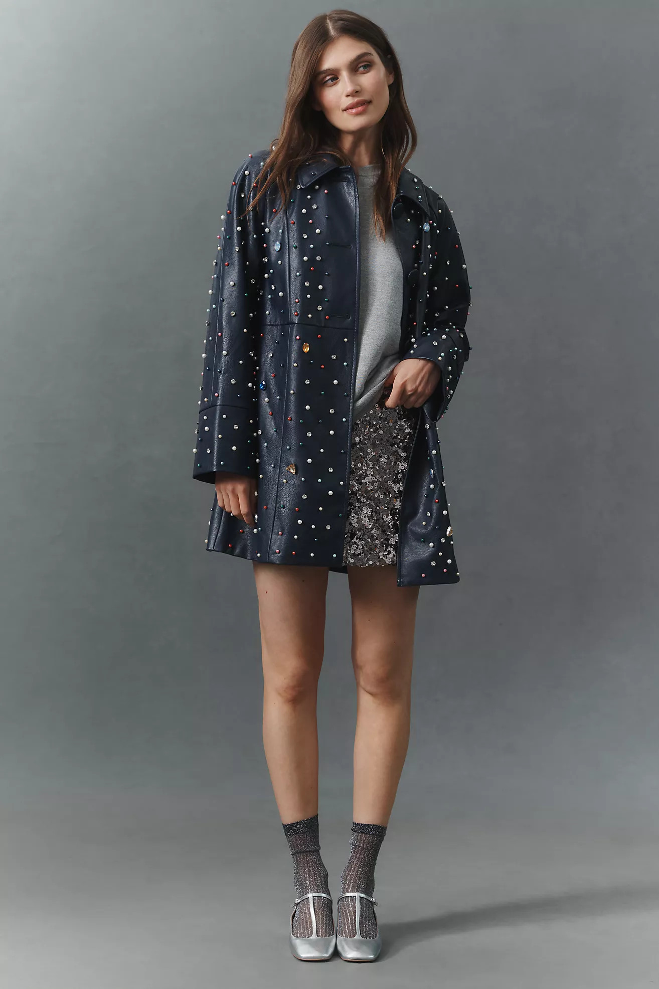 Maeve Embellished Faux Leather Car Coat | Anthropologie (US)