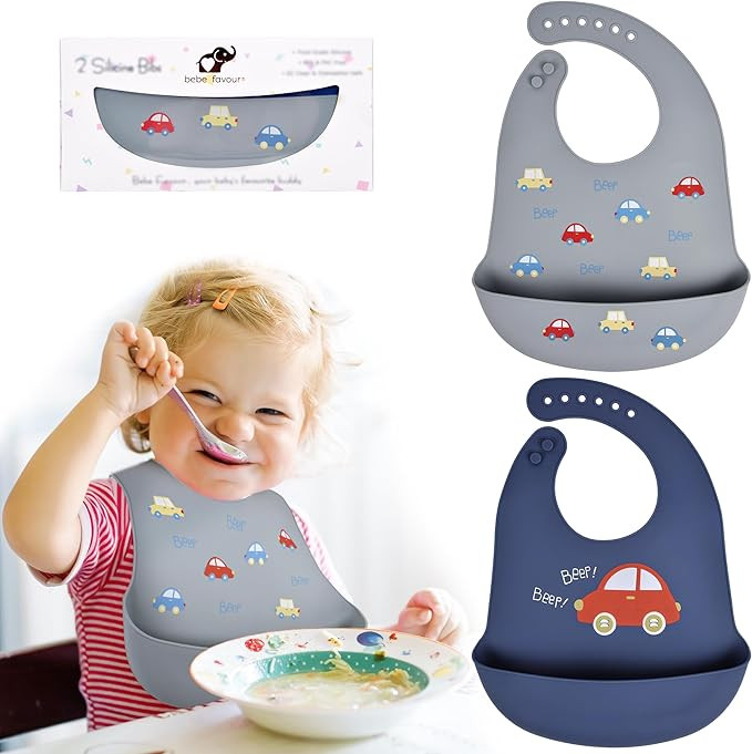 2 Pack Silicone Baby Bibs Adjustable Fit Waterproof Bib With Leak Proof Food Pouch Catcher for Ea... | Amazon (US)