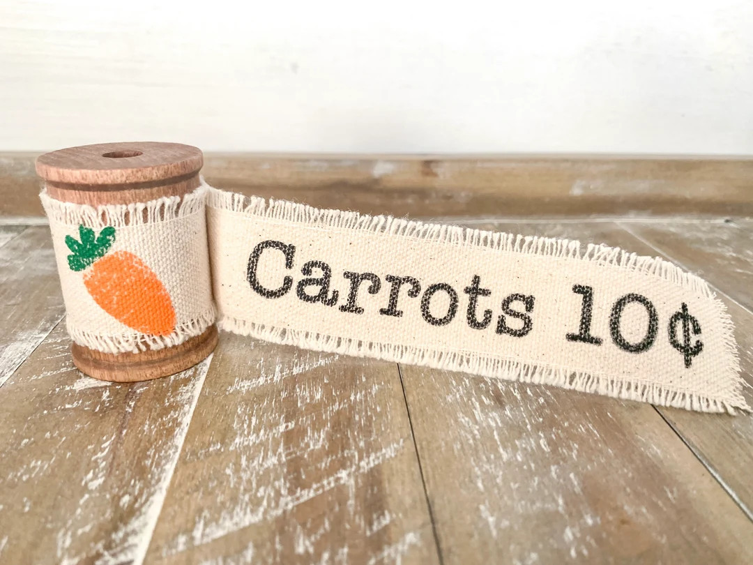Carrot Wooden Spool, Stamped Canvas Ribbon, Carrot Easter Decor, Easter Tiered Tray Decor | Etsy (US)