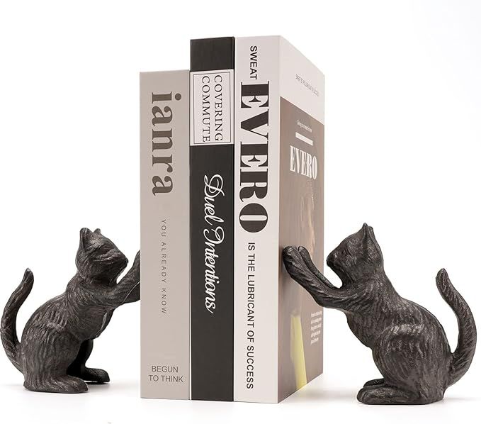 Ambipolar Cat Decorative Bookends, Unique Book Ends to Hold Books Heavy Duty for Office Desk, Vin... | Amazon (US)