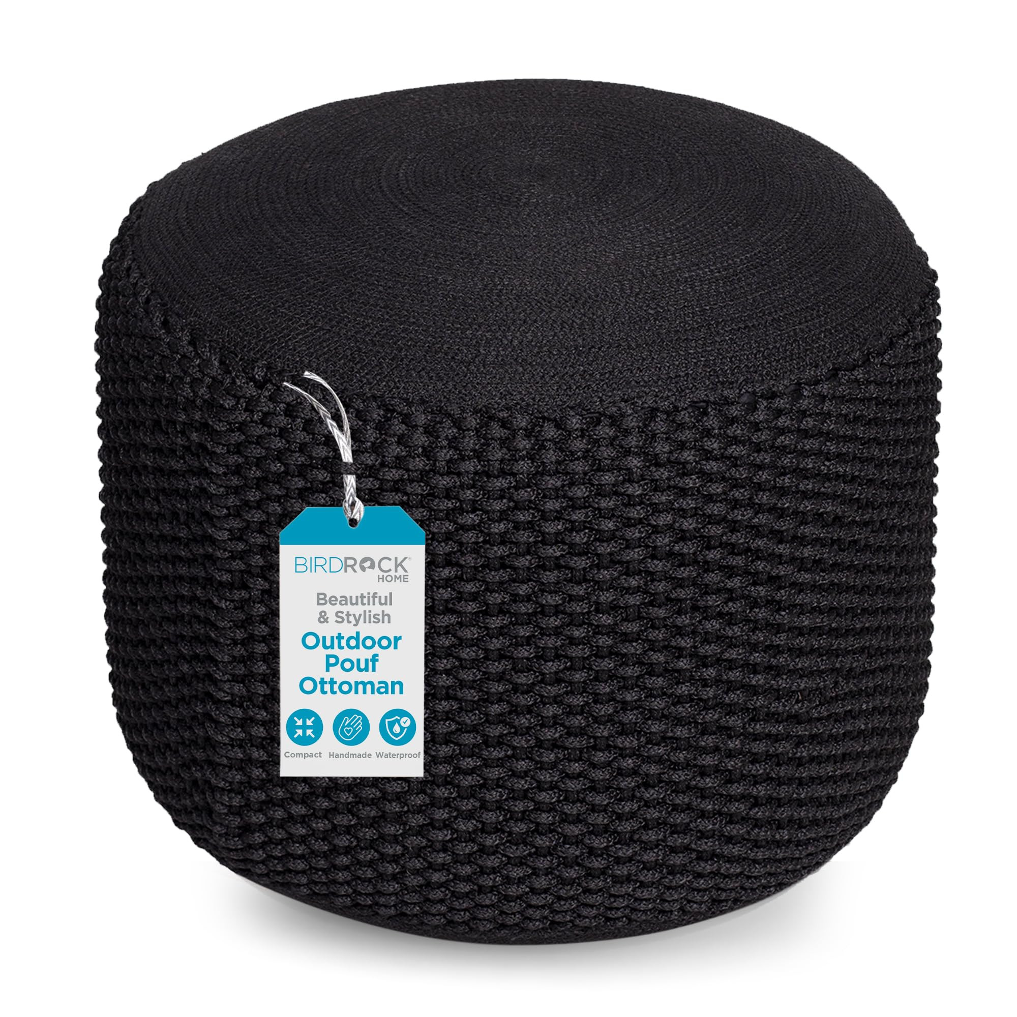 BIRDROCK HOME Outdoor Pouf Ottoman | Hand Woven Waterproof Foot Stool with Bead Bag Filling | Boh... | Amazon (US)