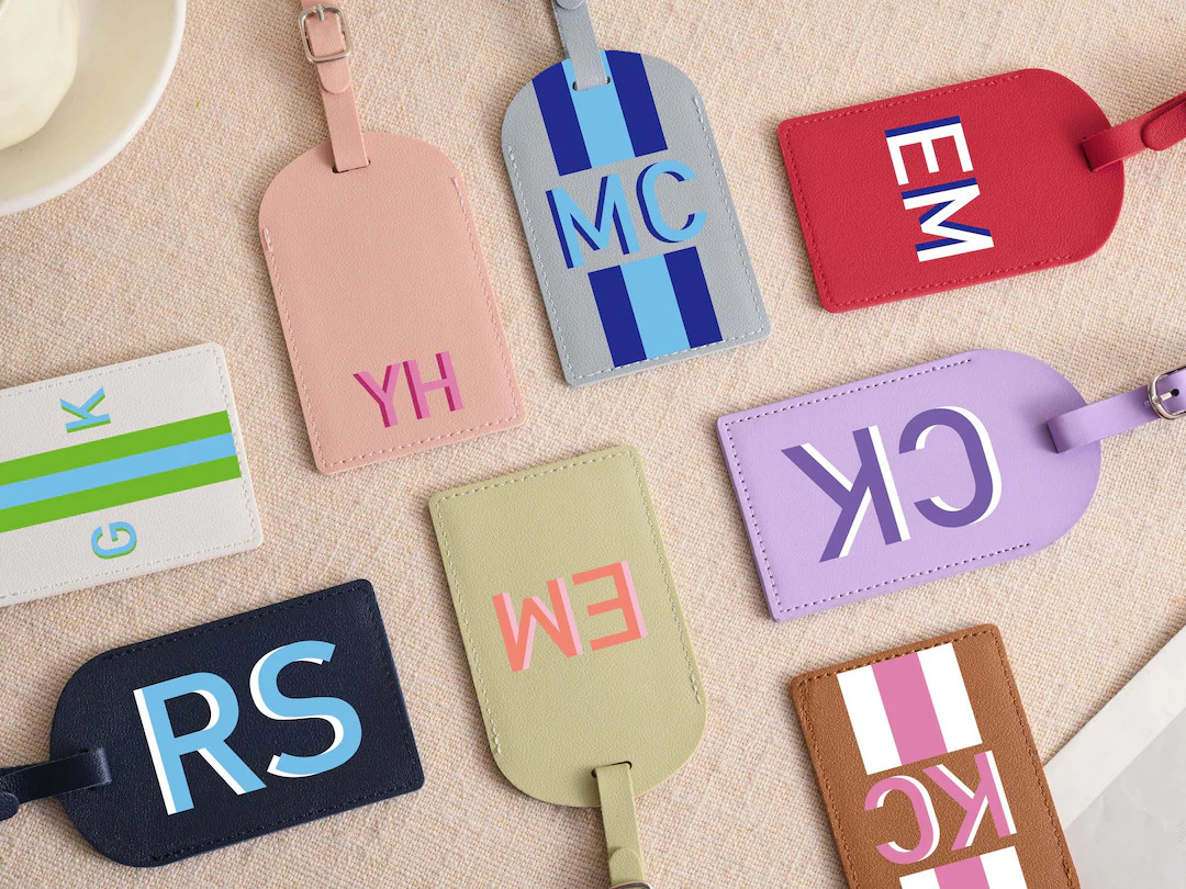 Shadow Monogram Luggage Tag, Personalized Vegan Leather Suitcase Tag, Custom Travel Bag Tag, Gift... | Etsy (Global)