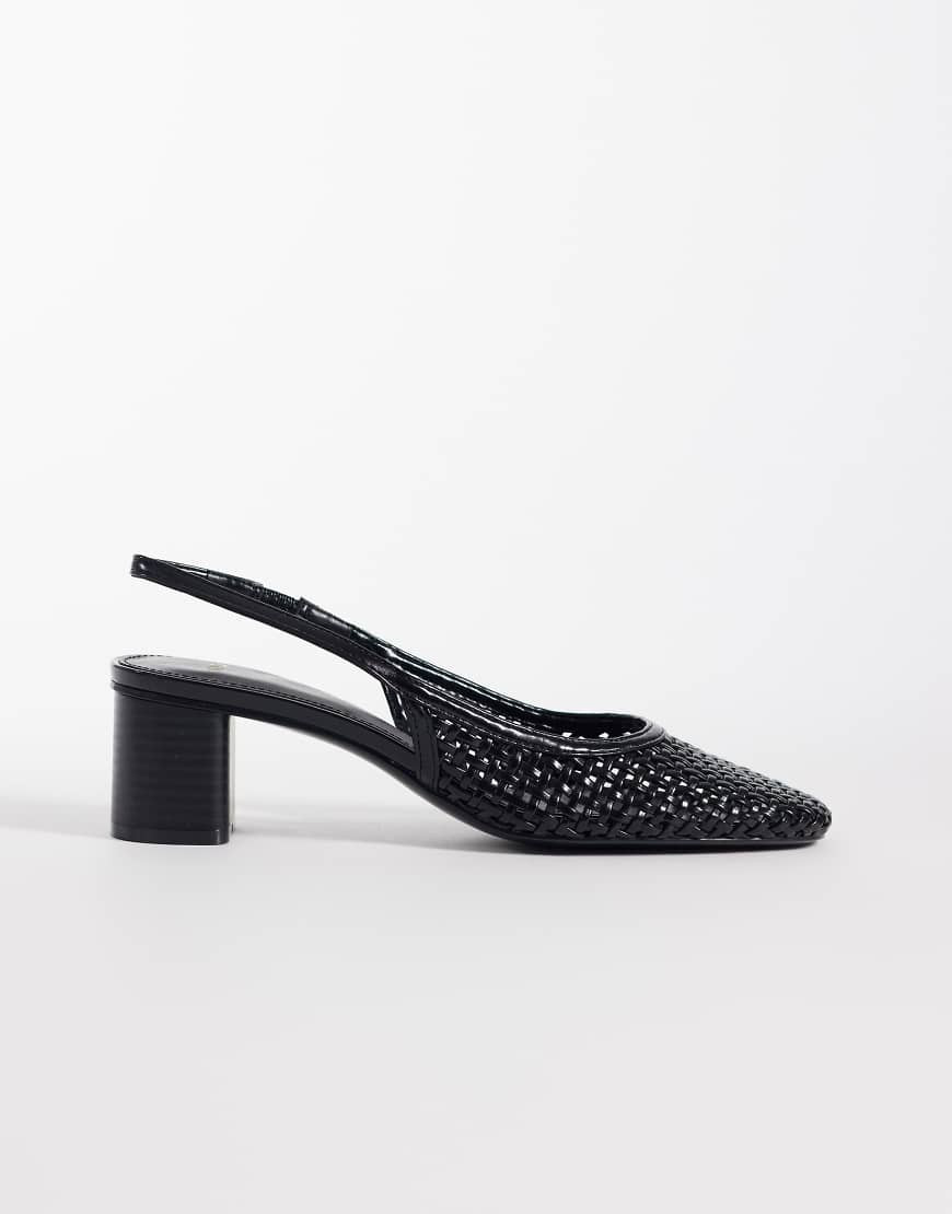 Mango faux leather braided block heeled slingback in black | ASOS (Global)