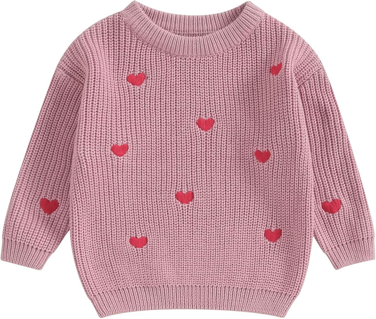 Newborn Baby Girl Valentines Sweater Heart Embroidery Long Sleeve Knitted Pullovers Cute Fall Win... | Amazon (US)