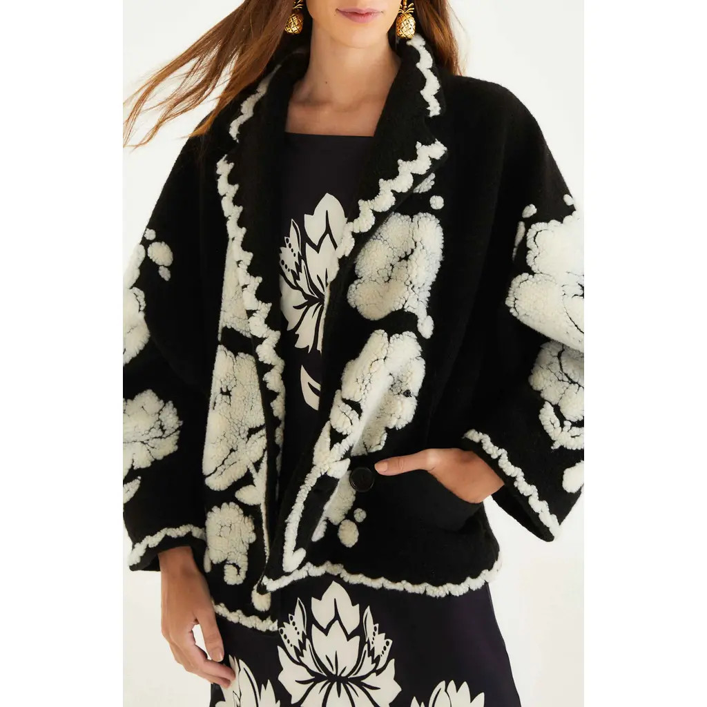 FARM Rio Floral Arabesque High Pile Fleece Jacket in Floral Arabesque Cre at Nordstrom, Size Medium | Nordstrom