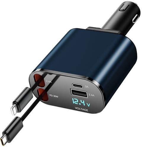 Retractable Car Charger, 60W 4 in 1 Fast Charging Car Charger, Retractable Cable and 2 USB Ports Car Charger Adapter Compatible with iPhone 15 14 13 12 11 Pro Max, Galaxy S23, Pixel Car Charger | Amazon (US)