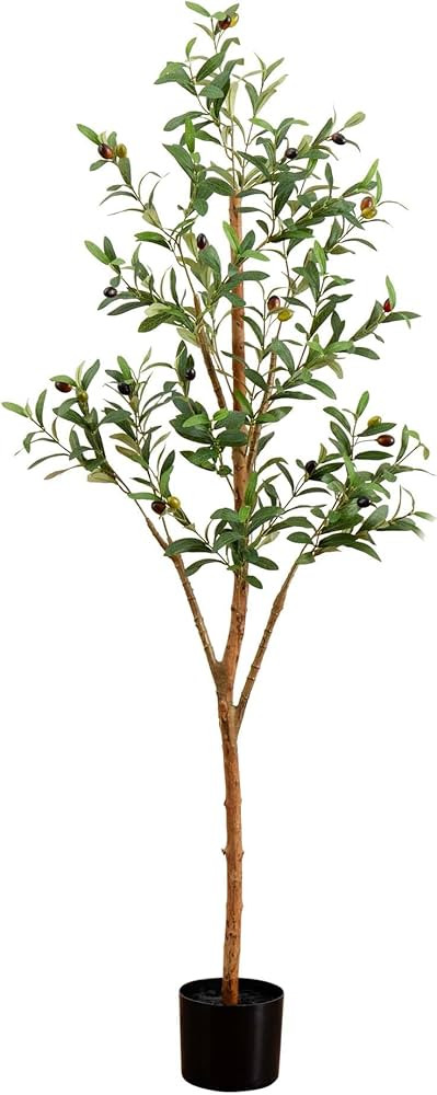 Nearly Natural 5FT Tall Silk Faux Olive Tree for Home and Office Decor, Fake Potted Tree with Nat... | Amazon (US)