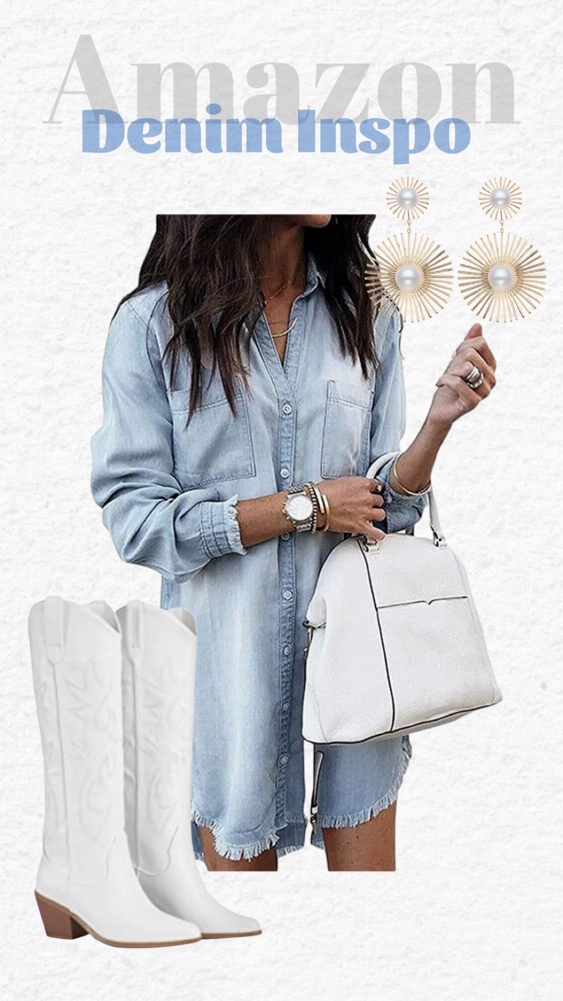 Obsessed with this outfit!!

Earrings, purse, handbag, denim dress, rodeo, country concert, boots, white boots, trendy, western wear, #LTKSeasonal
#LTKSale
#LTKFind
#LTKFestival
#LTKbeauty
#LTKbump
#LTKfamily
#LTKitbag
#LTKsalealert
#LTKU
#LTKcurves
#LTKfit
#LTKkids
#LTKshoecrush
#LTKbaby
#LTKhome
#LTKmens
#LTKstyletip
#LTKunder50
#LTKwedding
#LTKswim
#LTKunder100 

#totebag #bag #purse #vacationbag
#plants #artificialplant #baskets
#accentchairs #target #studiomcgee #nashvilleboots #Newbalance #Sneakers #Western #lulus #nike #sneakers #promdresses #formaldress #dillards #promdress #westernboots #houstonrodeo #denimshorts #bodysuit #meshtop #blackbodysuit #denimdress #backlesstop #Cowgirloutfit #Blouse
#lulusdeals #beigeboots #Wedding
#speing https://liketk.it/43xrv 
#running #shoes #trendy #comfort #exercise #fitness #cardio 
#leggings #casual #momgear
#travel #resortwear #valentinesday
#dress #jeans #bedroom #livingroom #weddinguest #home #decor #homedecor #easter #stpatricks #green #stpattys #graphic #momwear #rodeo #business #casual #businesscasual
#wreath #entryway #door #hearts #valentines #love #heart #teacher #love  #kids #springbreak #rodeo #spring #vacation #beach #resort #cruise #mexico #california #nashville #datenight #blockheel 
#quickshipping #moms #amazonprime #amazon #forher #cybermonday #giftguide #holidaydress #kneehighboots #loungeset #thanksgiving #walmart #target #macys #academy #under40
#under50  #winteroutfits #holidays #coldweather #transition #rustichomedecor #cruise #highheels #pumps #blockheels #clogs #mules #midi #maxi #dresses #skirts #croppedtops #everydayoutfits #livingroom #highwaisted #denim #jeans #distressed #momjeans #paperbag #opalhouse #threshold #anewday #knoxrose #mainstay #costway #universalthread #garland 

#LTKshoecrush #LTKunder50 #LTKSeasonal