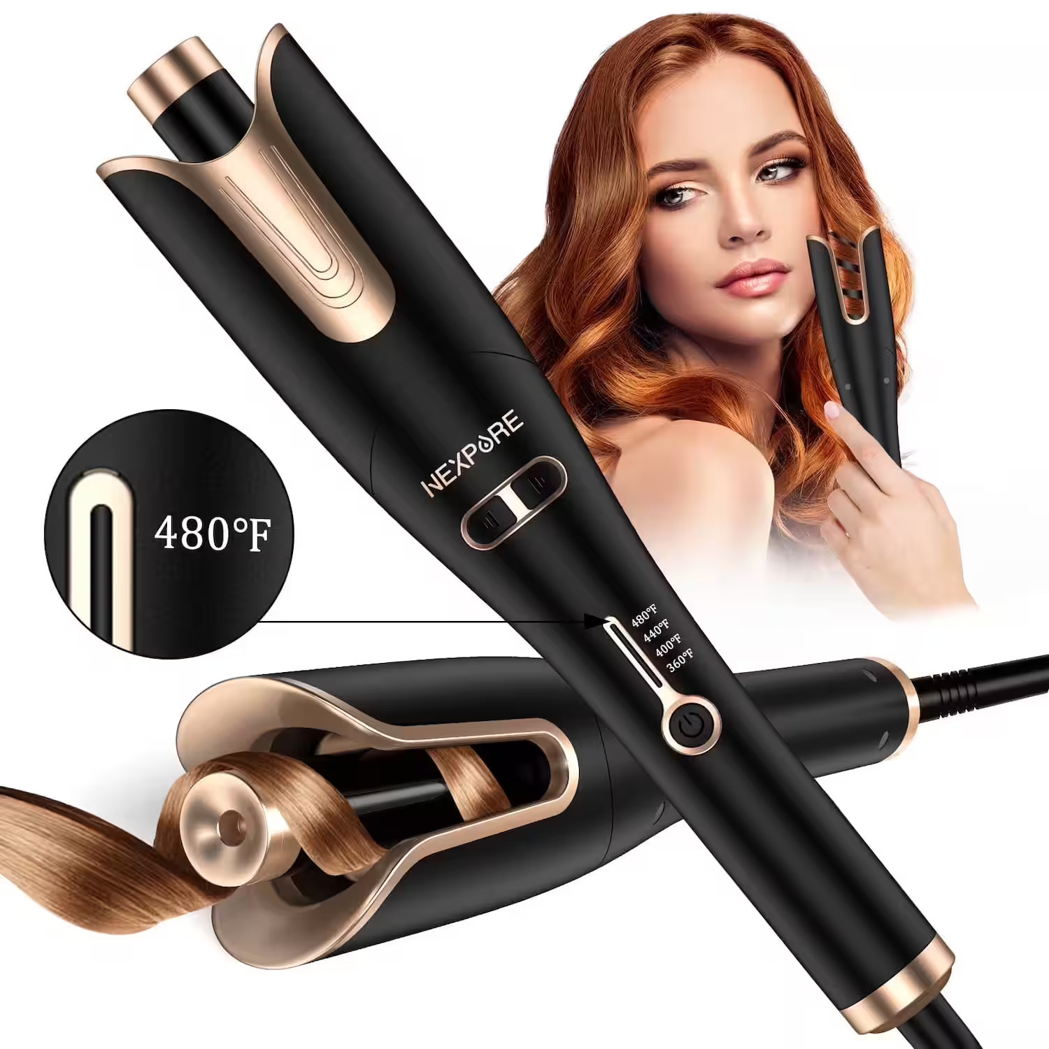NEXPURE - Curling Iron, Professional Automatic Hair Curler with 1"" Large Rotating Barrel | Best Buy U.S.