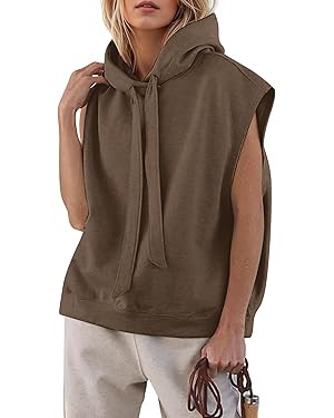Sleeveless Hoodies for Women Oversized Drawstring Sweatshirt Casual Athletic Hooded Vest with Poc... | Amazon (US)