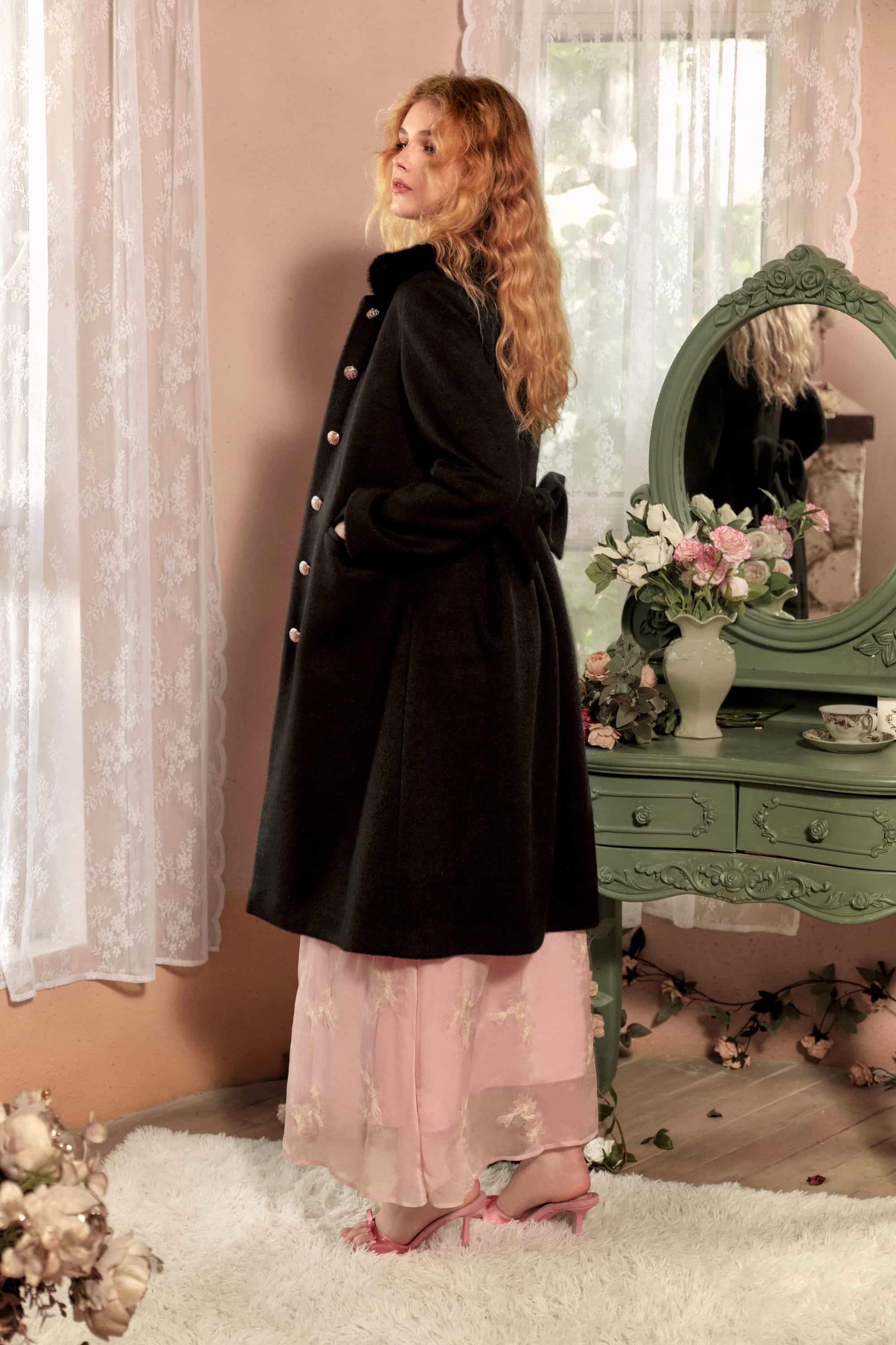 Demi Bow Coat with Fur Collar | American Heiress