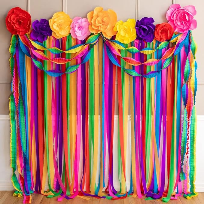 Riles & Bash Fiesta Streamer Backdrop with Crepe Paper Flowers and Ruffled Streamers (Fiesta) | Amazon (US)