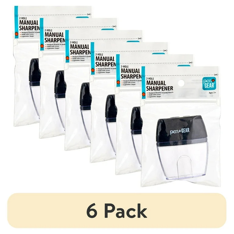 (6 pack) Pen+Gear 2-Hole, Manual Pencil Sharpener, Black, Handheld, 1 Count | Walmart (US)