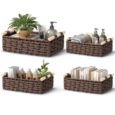 Wicker Storage Basket Set of 4 Handwoven Decorative Baskets with Handles Multi-Size Paper Rope Organizer for Bathroom Countertop Shelf | Target
