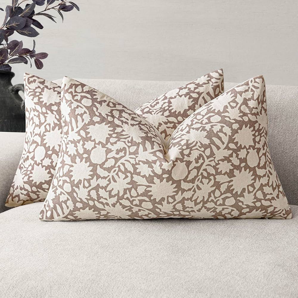 Foindtower Set of 2 Decorative Neutral Floral Lumbar Throw Pillow Covers Accent Farmhouse Cushion... | Amazon (CA)