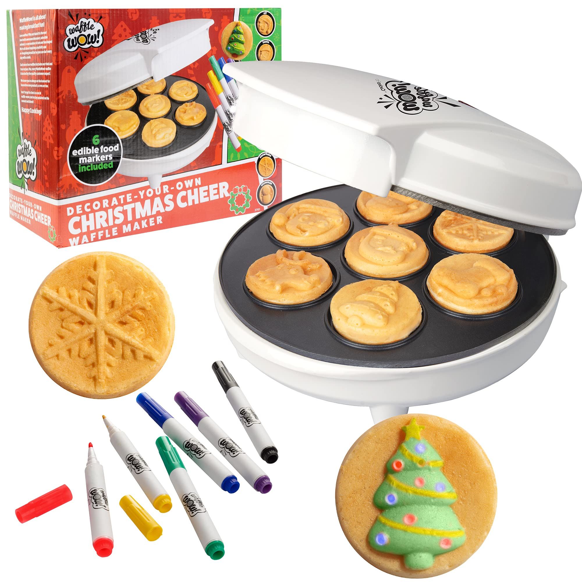 Christmas Cheer Waffle Maker - Decorate Waffles or Pancakes with 6 Edible Food Markers Included & El | Amazon (US)