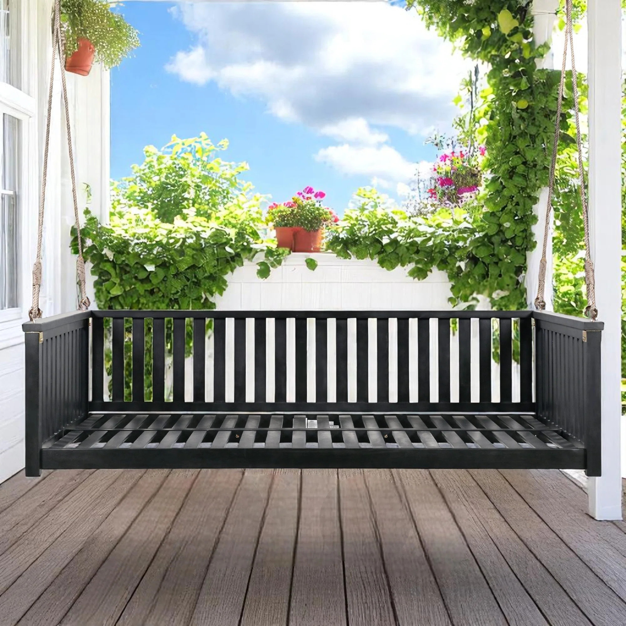 79.1" Solid Wood Porch Swing Bed Twin Size Hanging Bed | Wayfair North America