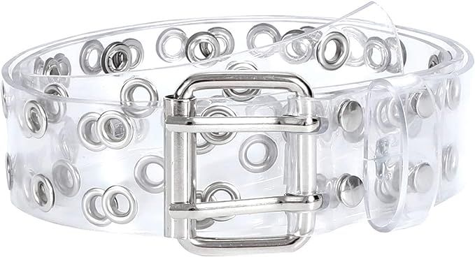 Women Clear Belt SANSTHS Two Row Grommets with Silver Double Prong Buckle | Amazon (US)