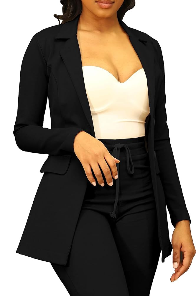 PINSV Women Casual Blazer Open Front Long Sleeve Work Business Suit Jacket Womens Lightweight Lap... | Amazon (US)