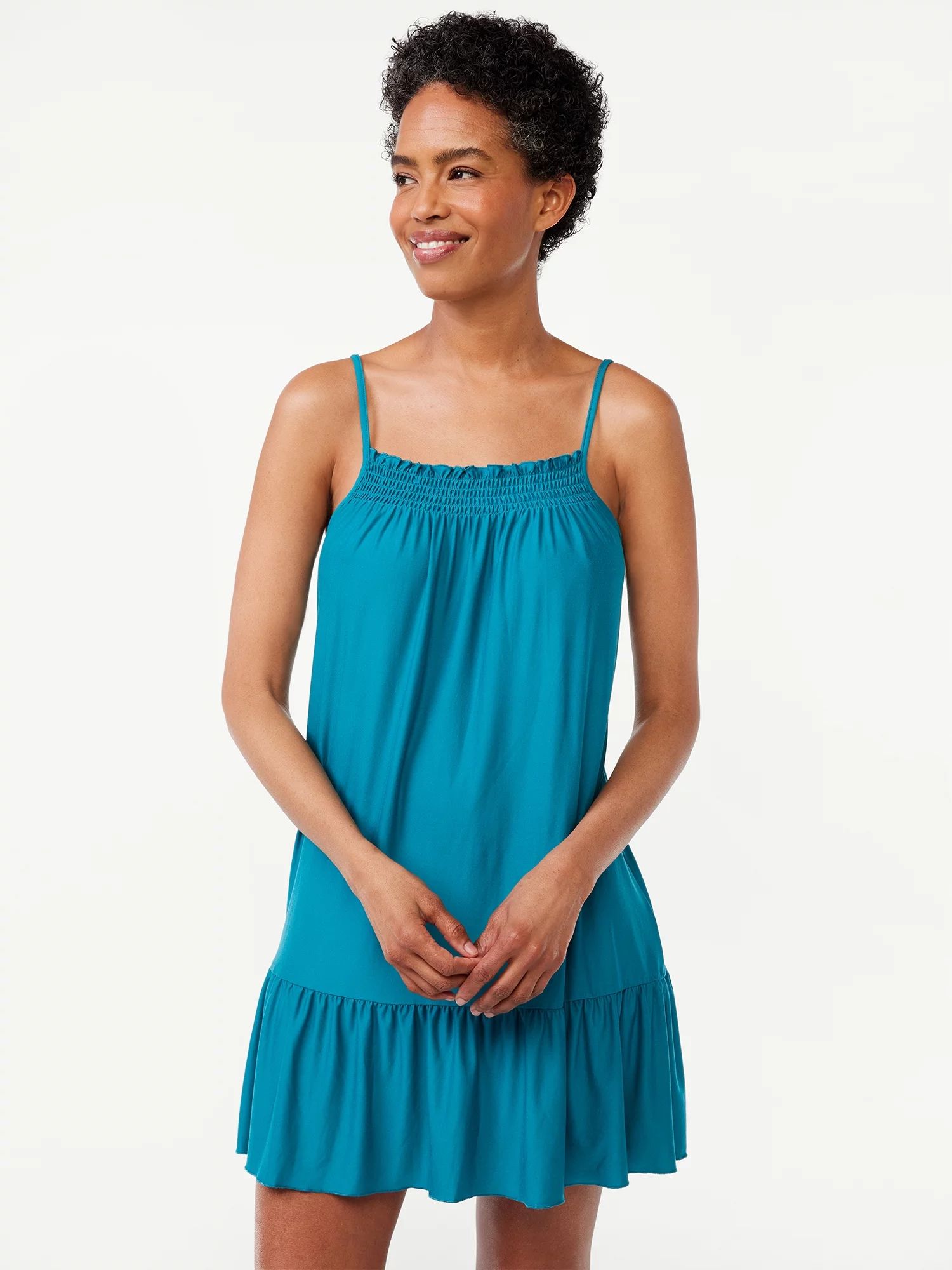Joyspun Women’s Smocked Neck Knit Chemise, Sizes S to 3X | Walmart (US)