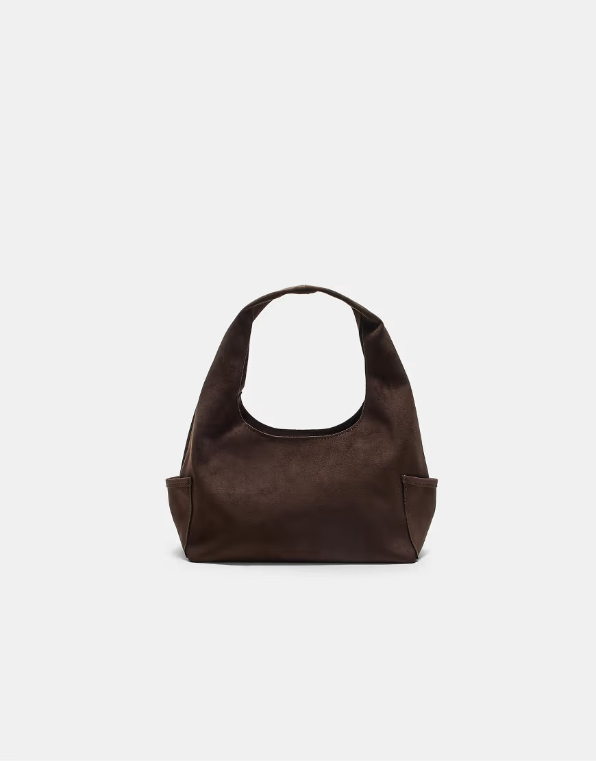 Stradivarius Faux suede shoulder bag with pockets in brown | ASOS (Global)