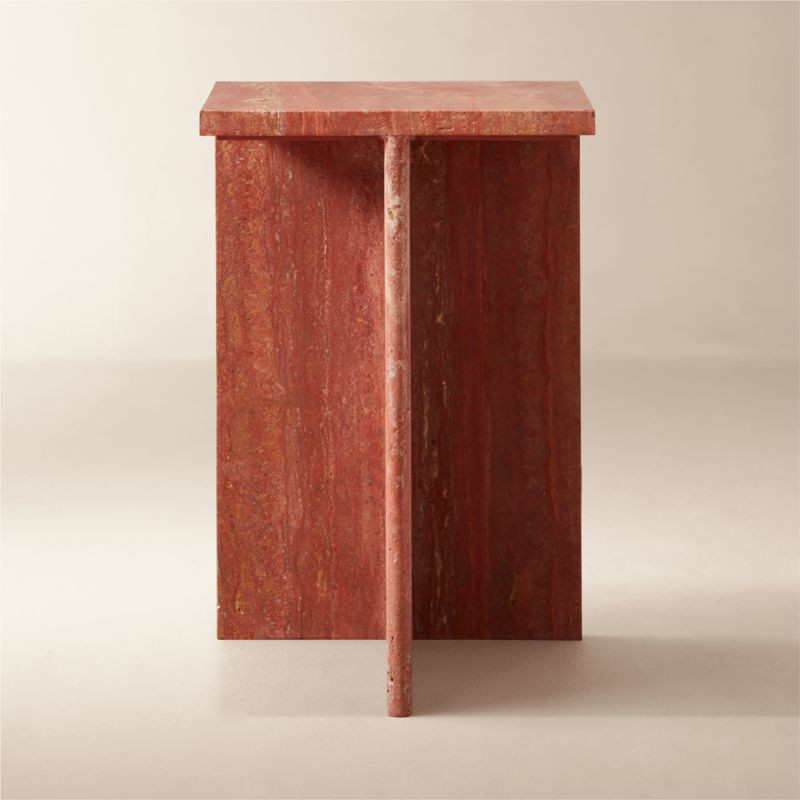 T Red Travertine Side Table Tall + Reviews | CB2 | CB2