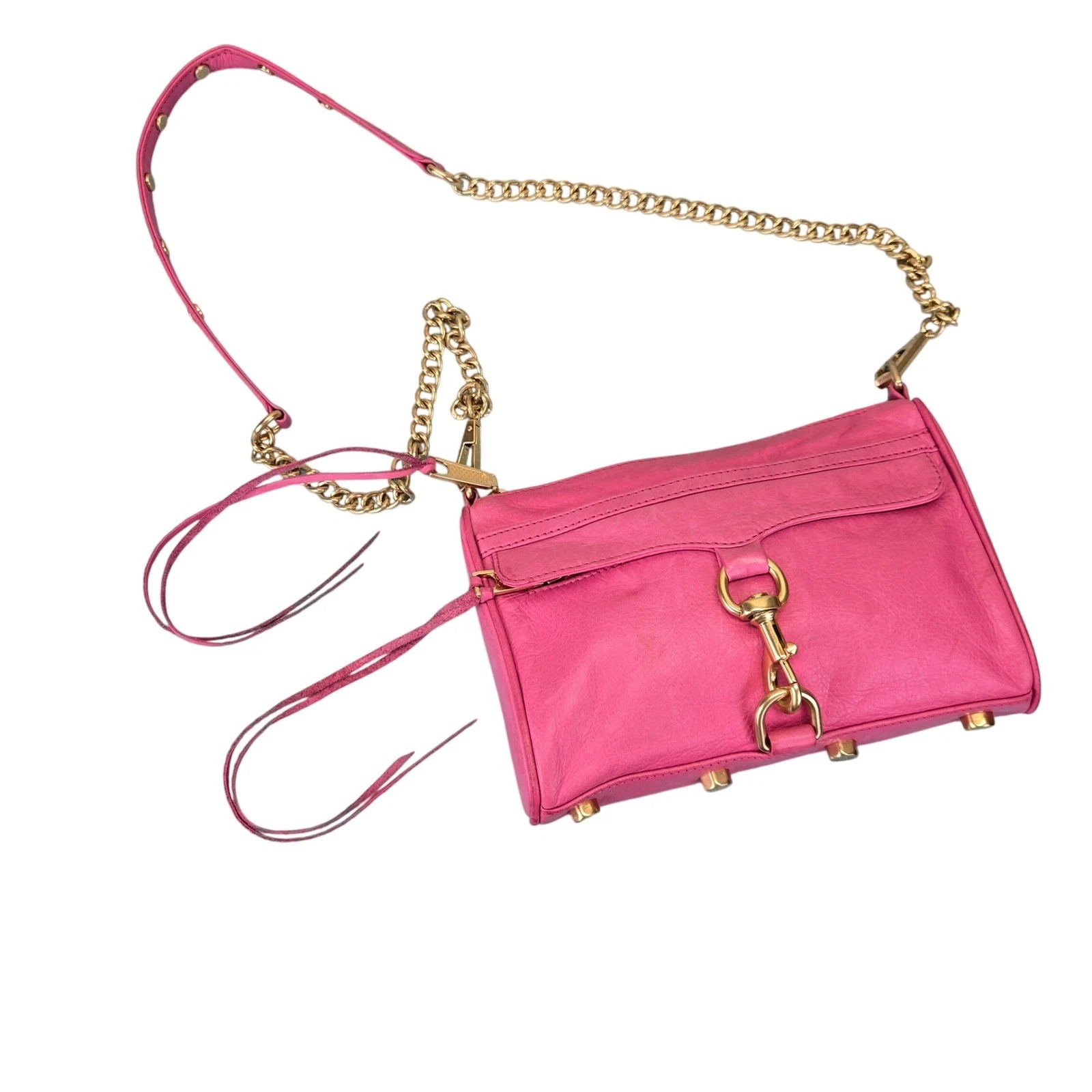 Rebecca Minkoff Mini MAC Crossbody Bag Pink Leather Chain Gold Hardware Fringe | eBay AU