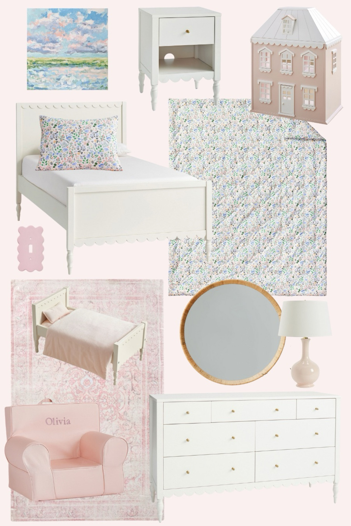 Dreaming up our sweetest little girl’s room with these timeless and whimsical pieces! 🌸✨ Featuring scalloped furniture from #PotteryBarnKids, rattan accents from #WestElm, and a touch of elegance with decor from #BallardDesigns, this space is perfect for creating magical memories.

#KidsRoomDecor #GirlsRoomInspo #InteriorStyling #RoomMakeover #HomeGoals #NeutralHomeDecor #WhimsicalDesign #ClassicStyle #FurnitureGoals #BedroomDecor #PastelAesthetic #TimelessDesign #ScallopedFurniture #HomeInspiration #InteriorDecorating

#LTKFamily #LTKKids #LTKHome