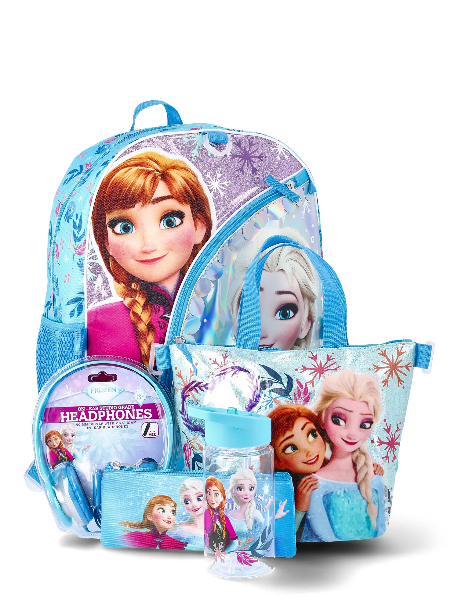 Disney Frozen Girls 17" 6-Piece Backpack Set with Headphones, Blue | Walmart (US)