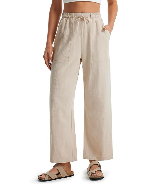 Libin Women Linen Pants Wide Leg Side Slit Ankle Pants High Waist Drawstring Casual Palazzo Loose... | Amazon (US)