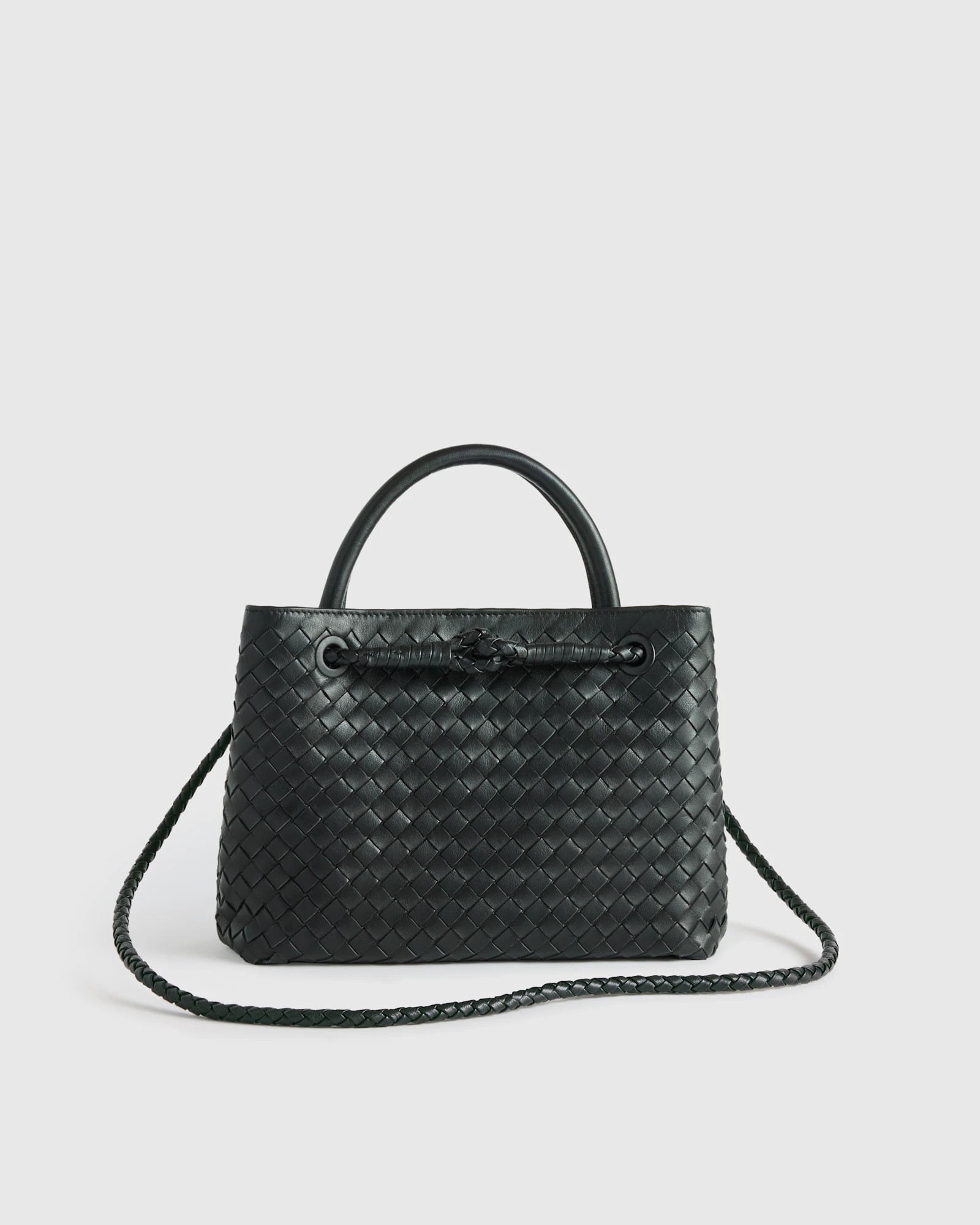 Italian Leather Handwoven Mini Satchel in Black | Quince