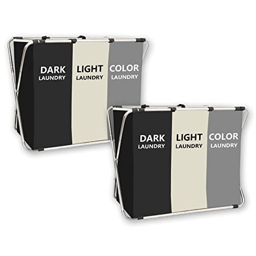 2-Pack Laundry Basket Sorter, Large 3 Section Collapsible Laundry Hamper for Laundry Room Organization, 28" x 21"x 15" Dirty clothes Hamper Bag for Bedroom Blanket Storage Organizer | Amazon (US)