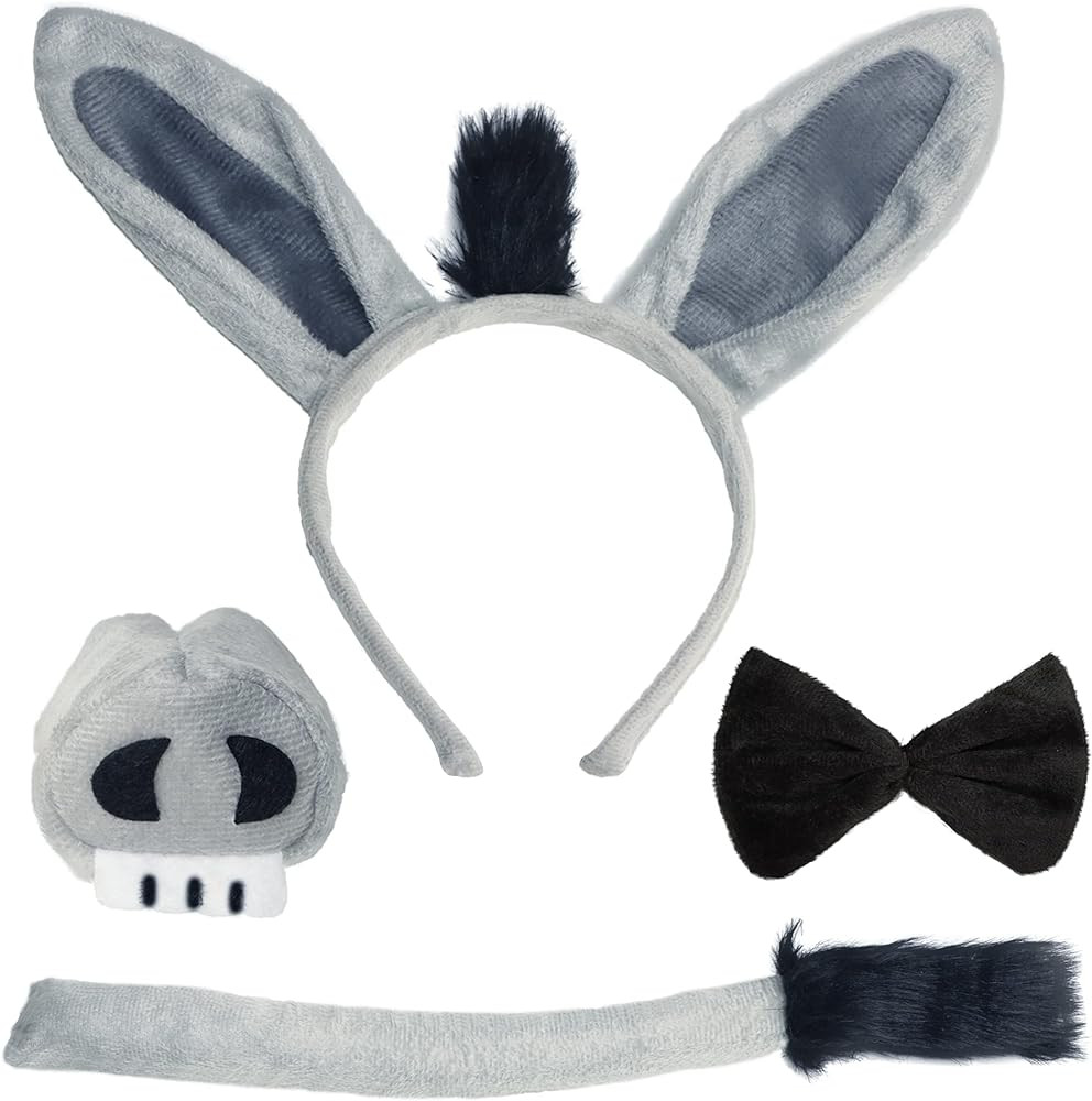 Donkey Costume Accessory Set- Donkey Ears Headband Tail Nose and BowTie, Animal Props Halloween C... | Amazon (US)