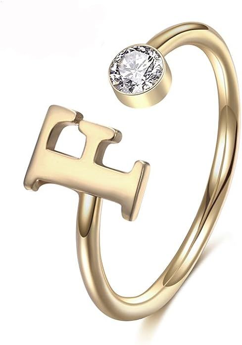 MANZHEN Personalized Gold Initial Letter Ring A-Z Stackable Ring | Amazon (US)