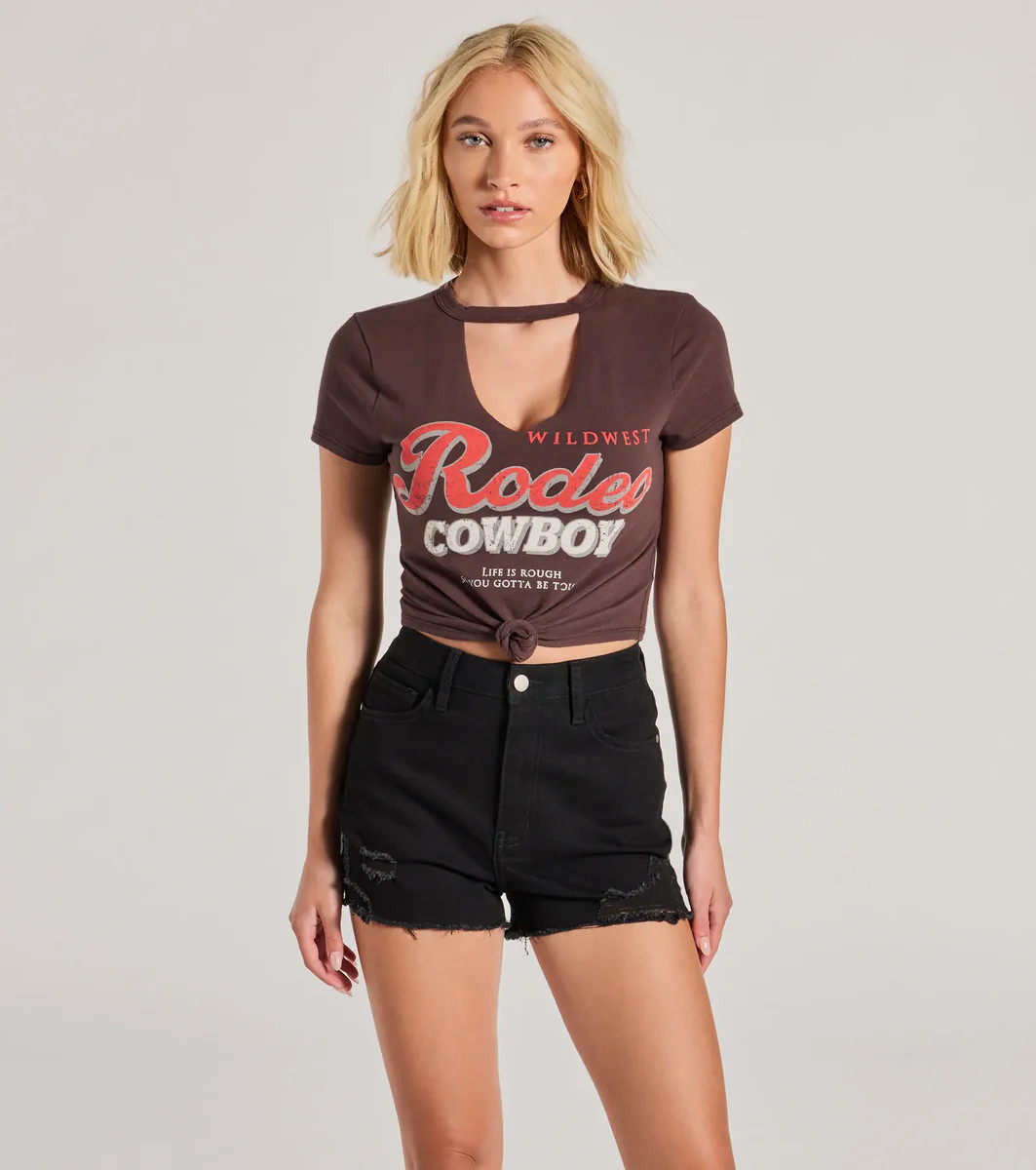 Rodeo Cowboy Cutout Crop Graphic Tee | Windsor Stores