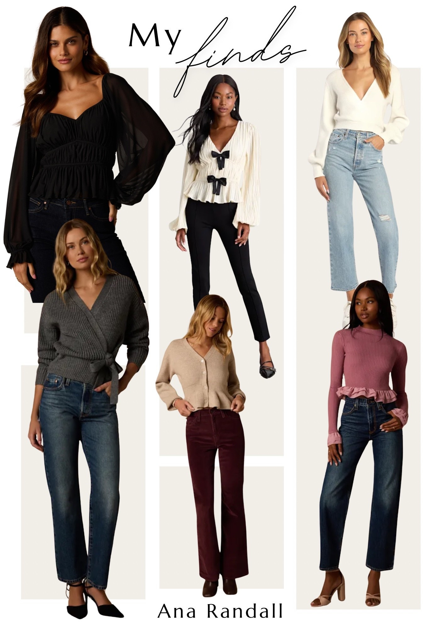 Chic knitwear & pretty tops for effortless everyday style! ✨ Loving all the bow accents, wrap cardigans, and delicate ruffles in this outfit edit. Perfect for pairing with your favorite denim or trousers! 🎀
Xoxo,
Ana Randall💗