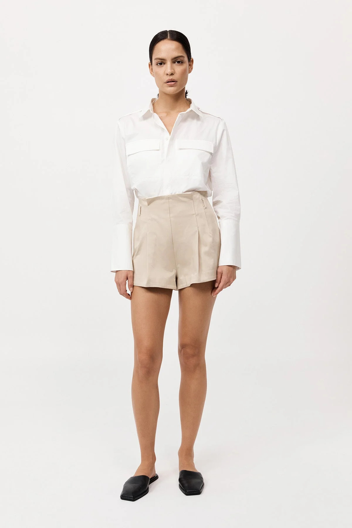 Cotton Paperbag Waist Shorts - Champagne | St. Agni (US, UK, EU)