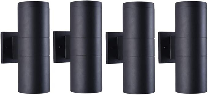 mirrea Modern Outdoor Porch Light Patio Light in 2 Lights with Matte Black Aluminum Cylinder and ... | Amazon (US)