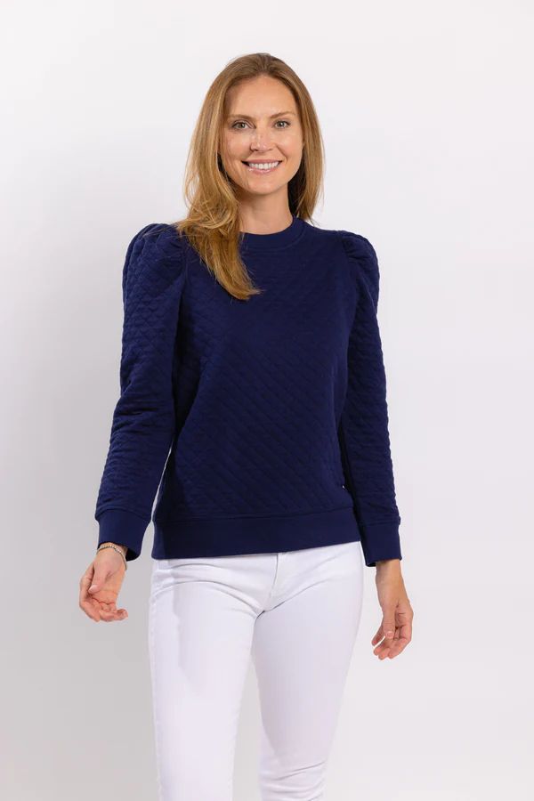 Navy Quilted Puff Sleeve Top | Sail to Sable