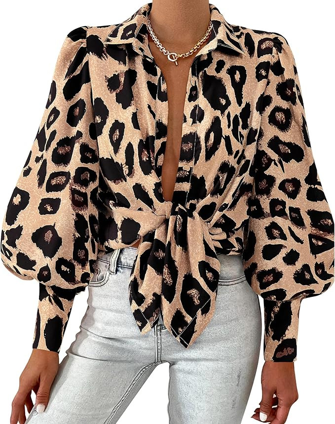 BTFBM Women Fashion Button Down Shirts V Neck Printed Solid Boho Long Sleeve Blouses Dressy Casua... | Amazon (US)