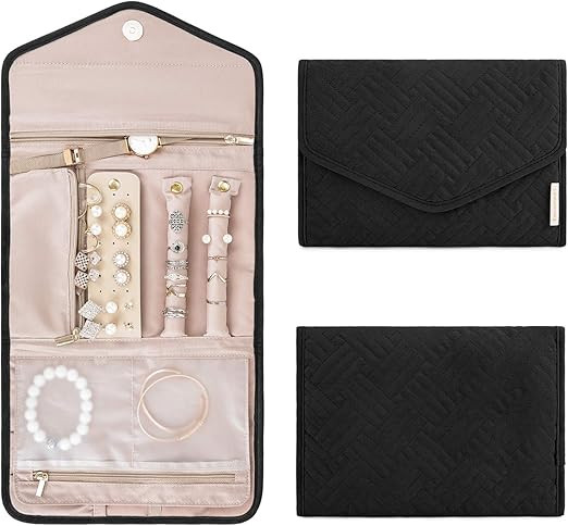 Amazon.com: BAGSMART Travel Jewelry Organizer Roll Foldable Jewelry Case for Journey-Rings, Neckl... | Amazon (US)