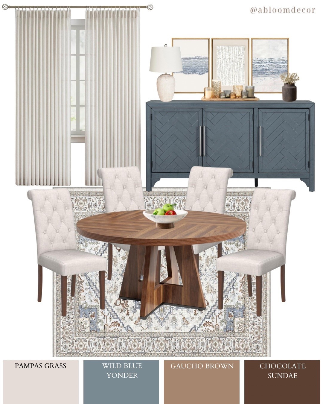 This dining room brings together soft neutrals, rich wood tones, and a pop of deep blue for a look that feels calm, cozy, and pulled together.

#LTKHome