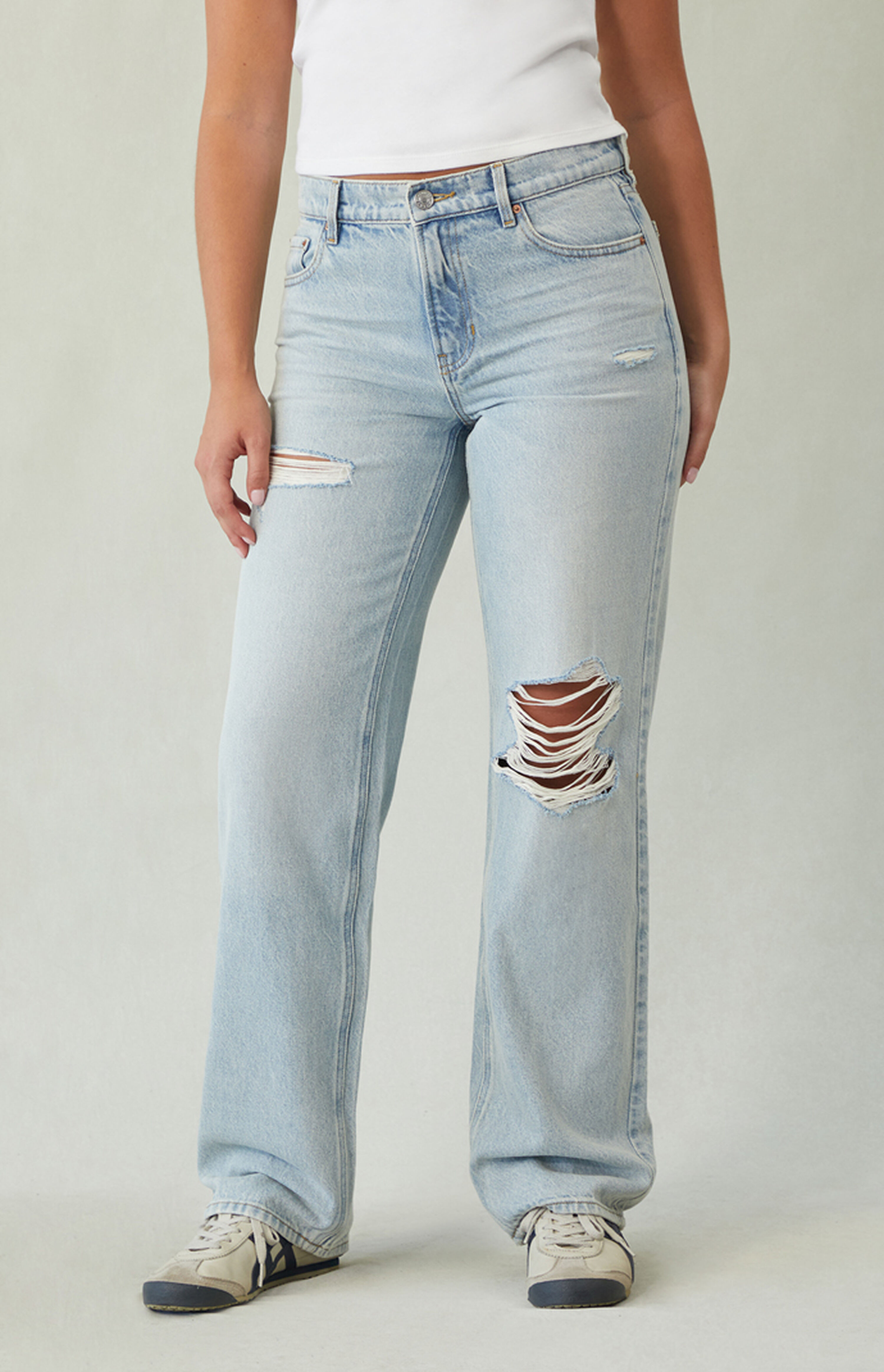 Pacsun Jordyn Low Rise Straight Leg Jeans Ripped Light Indigo | PacSun