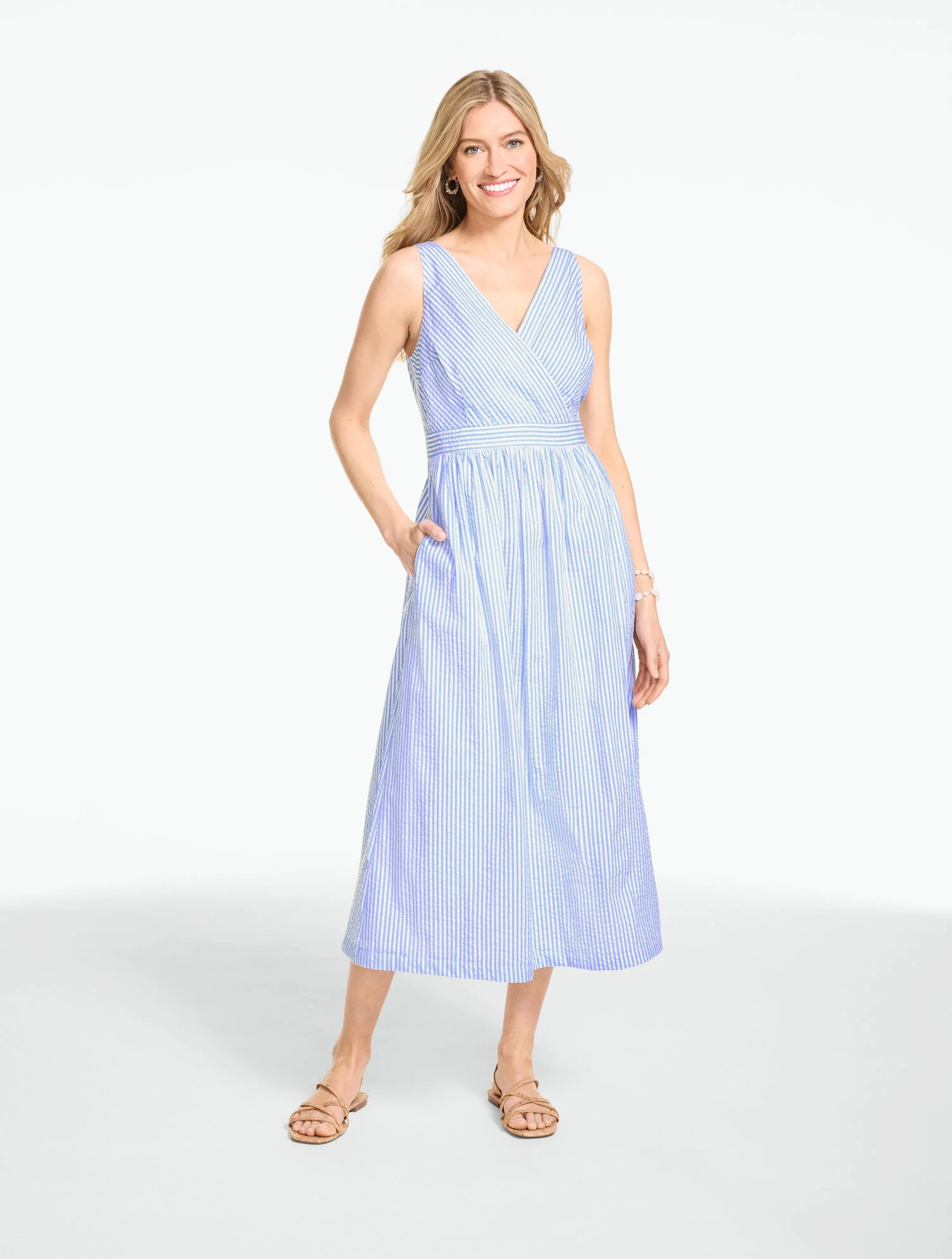Seersucker Fit & Flare Dress - Ocean Stripe | Talbots