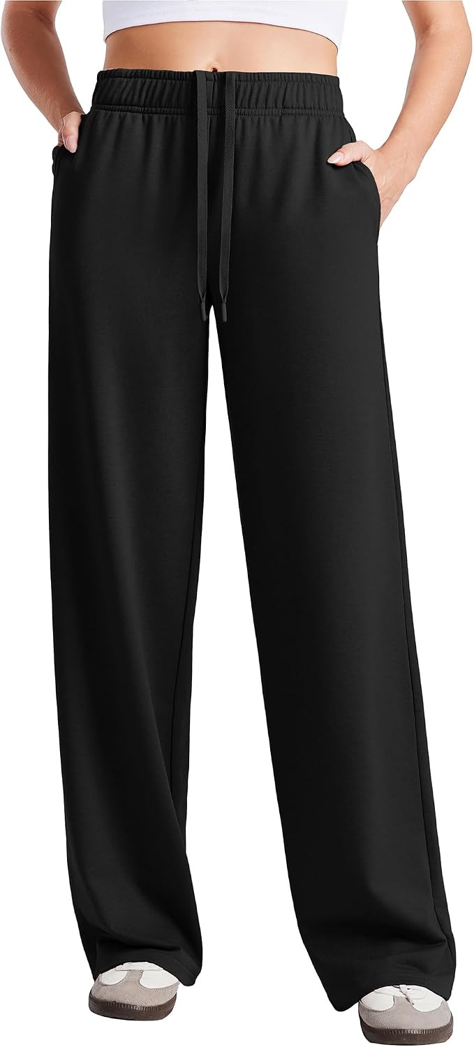PINSPARK Women's Wide Leg Sweatpants High Waisted Baggy Lounge Travel Pants | Amazon (US)