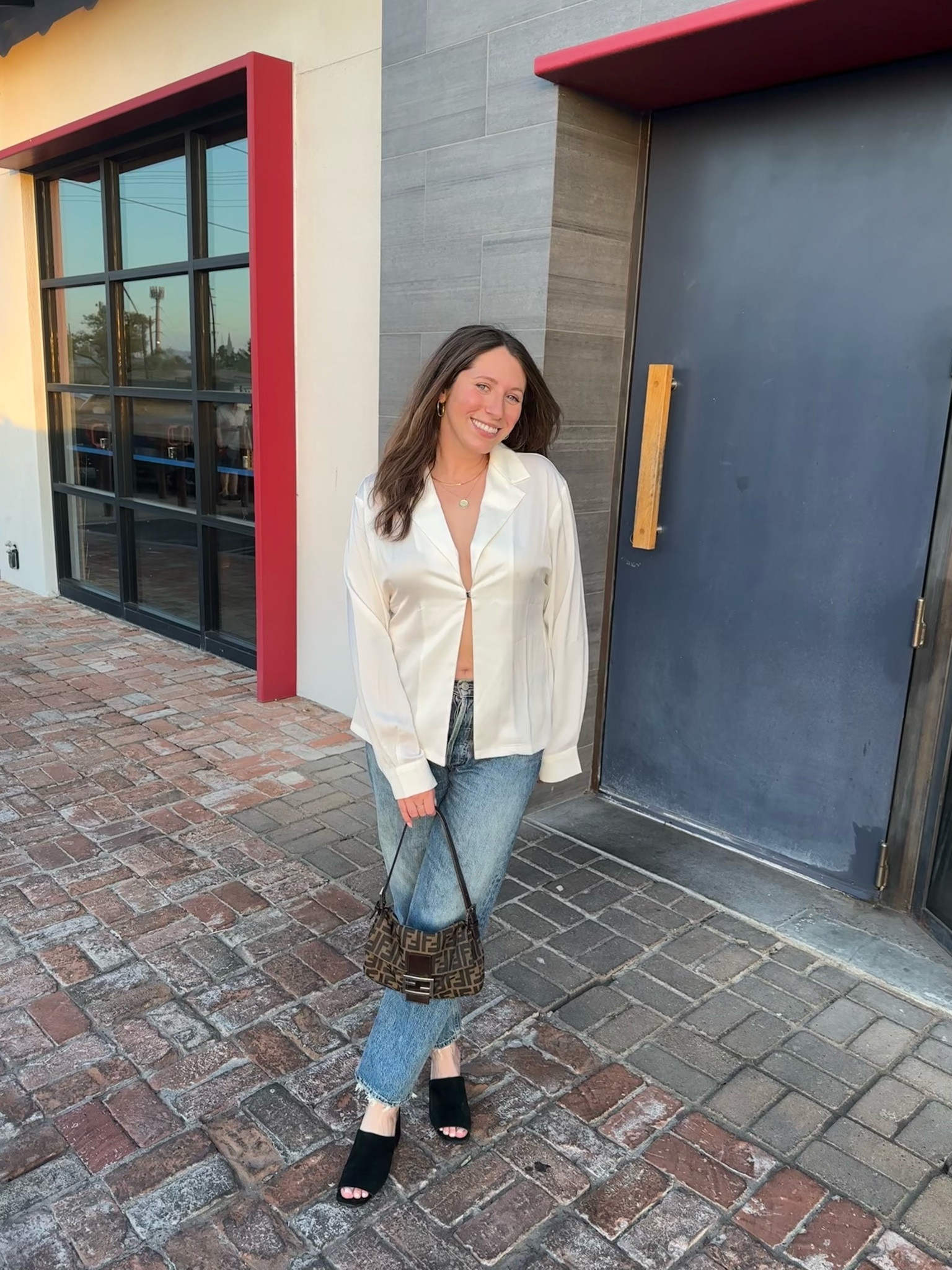 easy breezy summer style. Throwing on a cutie top over baggy jeans is my go to summer move. Love this white satin top because it definitely dresses things up a bit without making it too serious. 