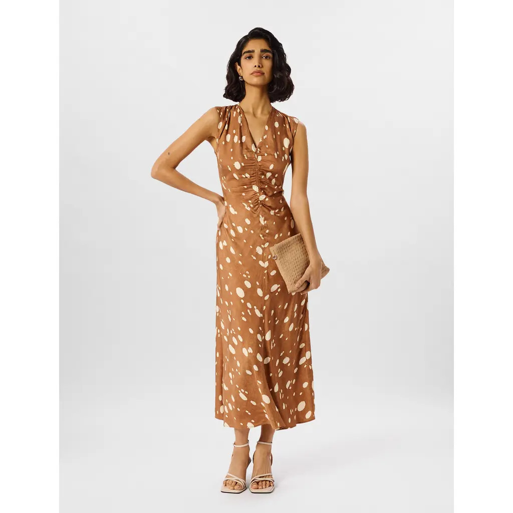 Whistles Deer Spot Viscose Midi Dress in Brown/multi at Nordstrom, Size 12 | Nordstrom
