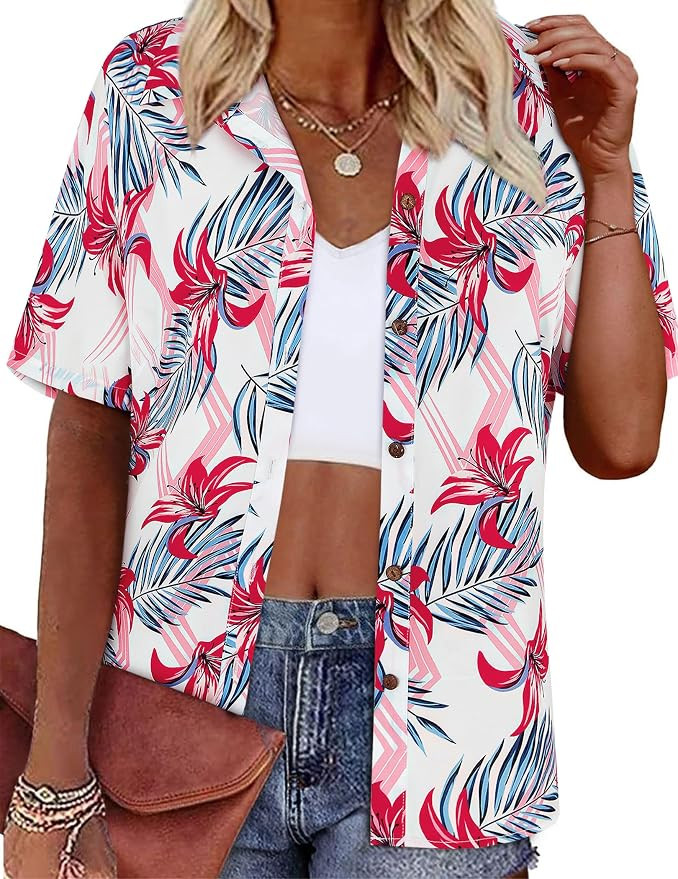 LILYCHIC Women's Hawaiian Shirts Coconut Button Summer Soft Button Down Shirts Short Sleeve | Amazon (US)